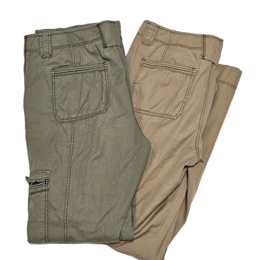 Eddie Bauer Cargo Pants Womens Tall 16 (38x33.5) Green Tan Pockets Outdoors VGUC